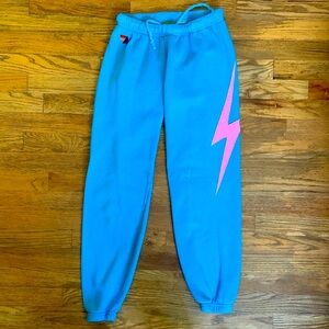 Aviator Nation Blue and Pink Lightning Bolt Joggers